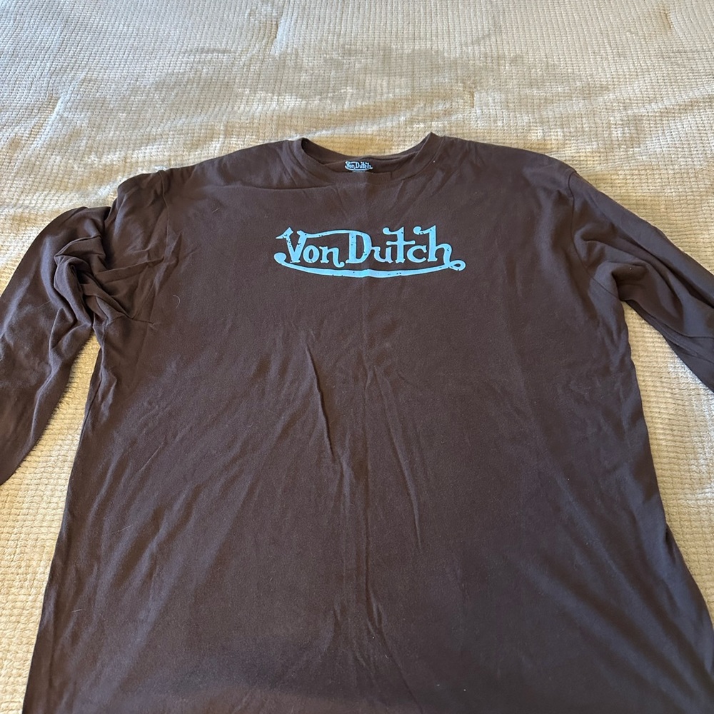 Von Dutch Brown Long Sleeve Tee Casual Cotton